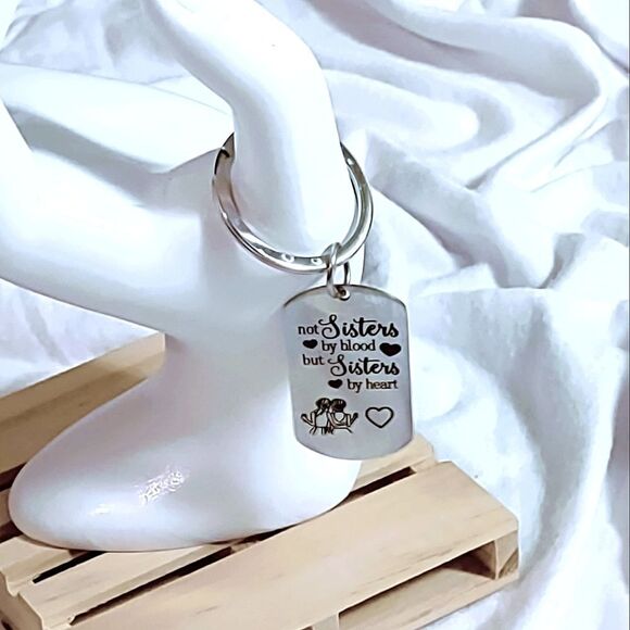 STAINLESS STEEL (NOT SISTER'S BY BLOOD BUT SISTERS BY HEART) KEYCHAIN - Picture 4 of 5